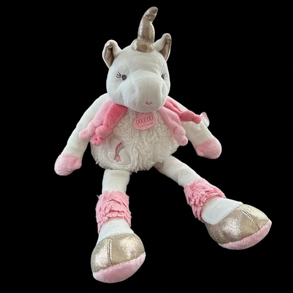 Doudou et Compagnie Lucie The Unicorn Plush Stuffed Animal Toy Knotted Baby Pink
